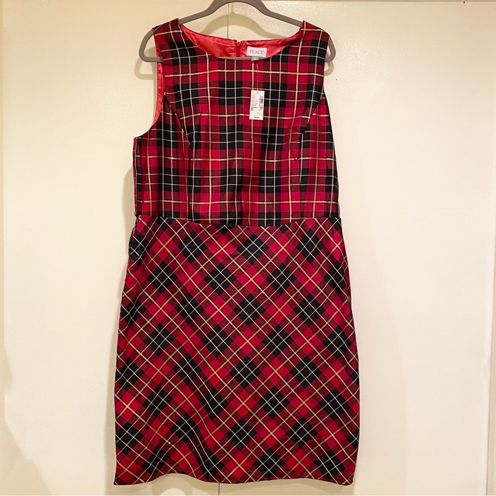 The Children's Place Size 20 Women's - Mommy Holiday Red & Gold Plaid Dress